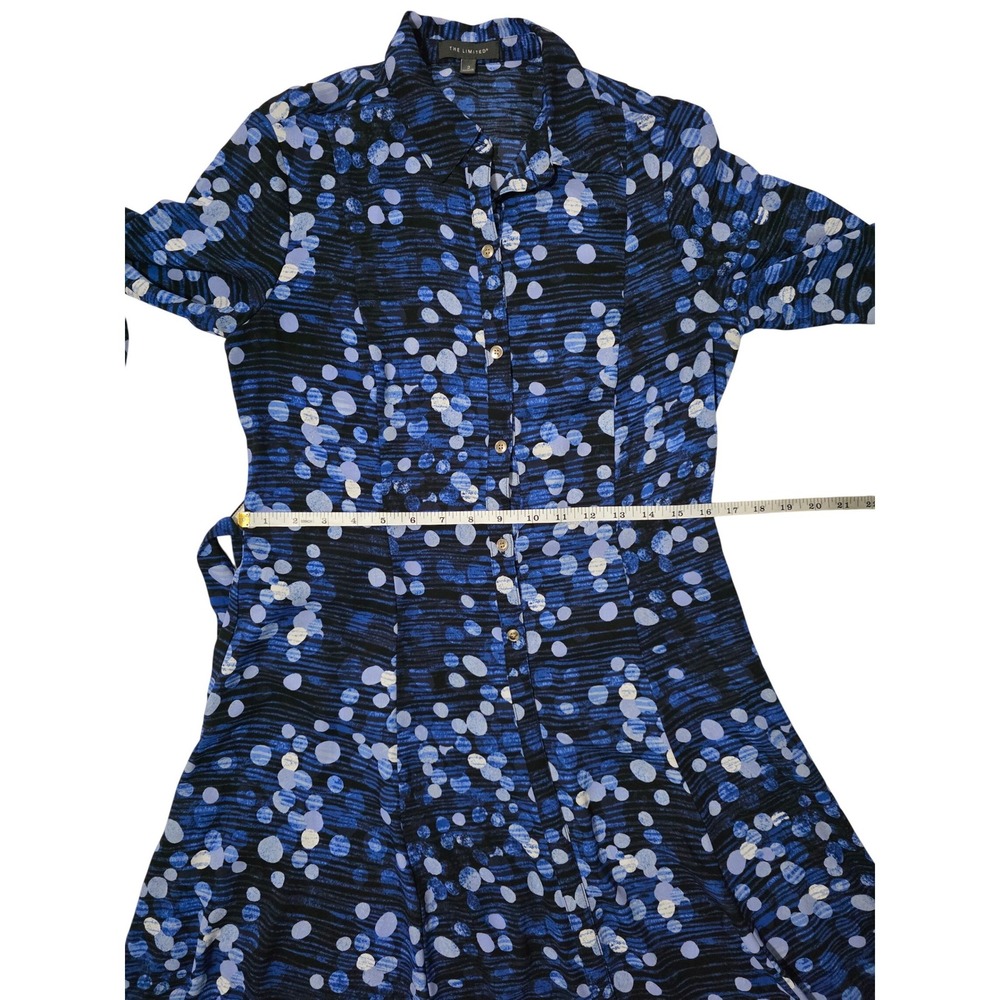 The Limited Womens Blue Polka Dot Button Front Shirt Dress Size 2 Midi Tie Waist - Picture 6 of 8